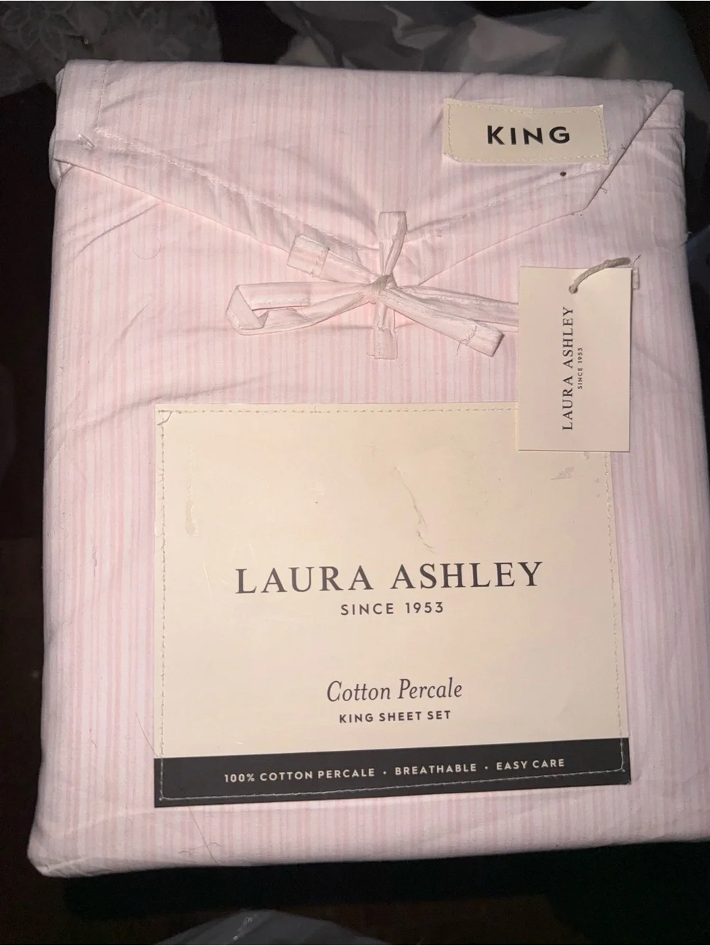 Laura Ashley Light Pink Cotton Percale King Sheet Set